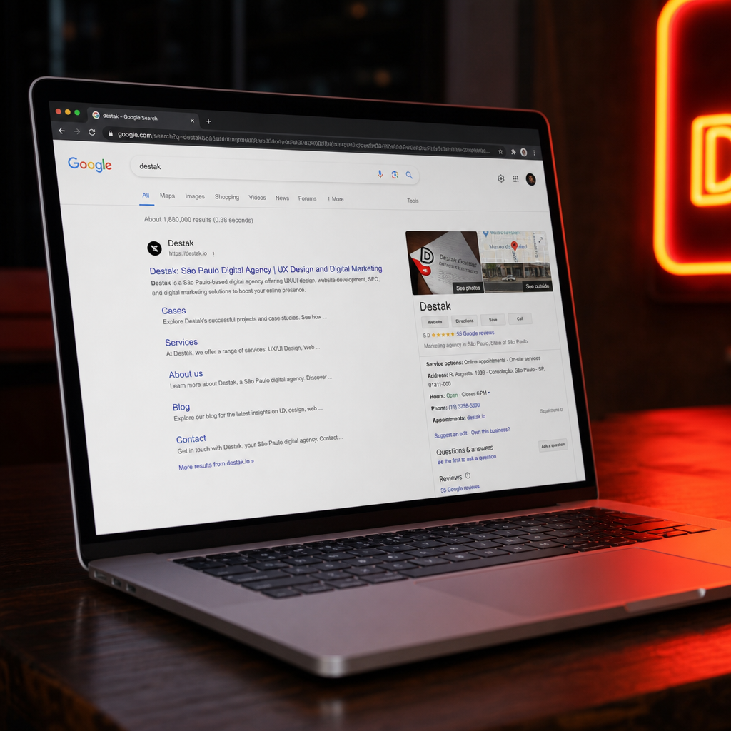 Laptop mostrando resultados do Google